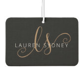 Modernes Schwarzes Gold Feminin Script Mit Monogra Autolufterfrischer (Vorderseite)