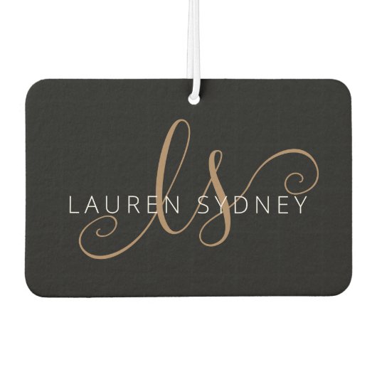 Modernes Schwarzes Gold Feminin Script Mit Monogra Autolufterfrischer (Vorderseite)