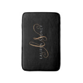 Modernes Schwarzes Gold Feminin Script Mit Monogra Badematte (Vorderseite Vertikal)