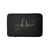 Modernes Schwarzes Gold Feminin Script Mit Monogra Badematte (Vorderseite)