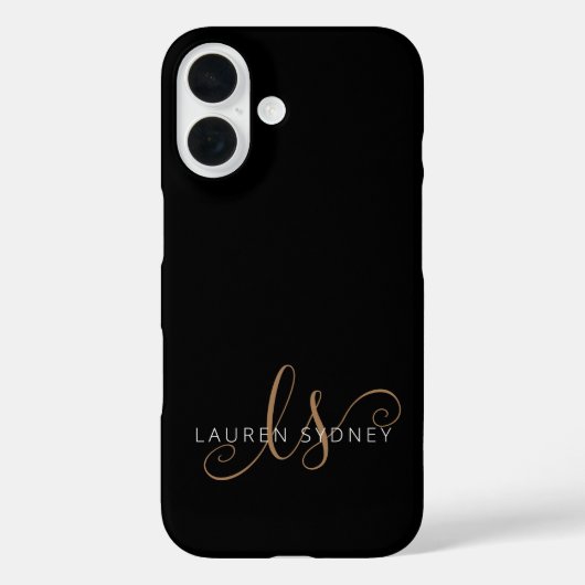 Modernes Schwarzes Gold Feminin Script Mit Monogra Case-Mate iPhone Hülle (Rückseite)
