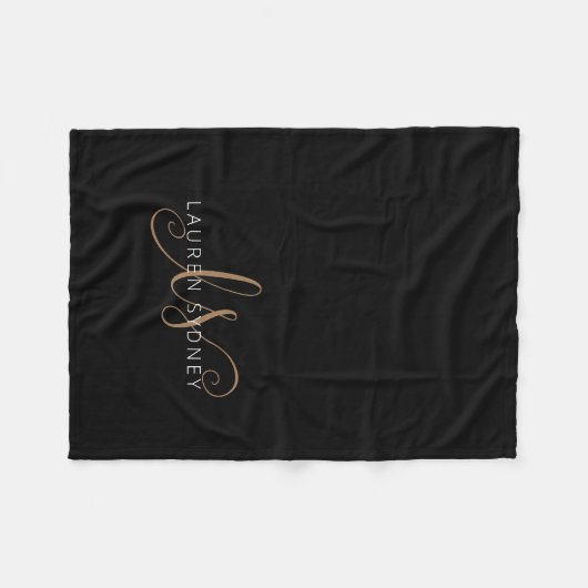 Modernes Schwarzes Gold Feminin Script Mit Monogra Fleecedecke (Vorderseite (Horizontal))