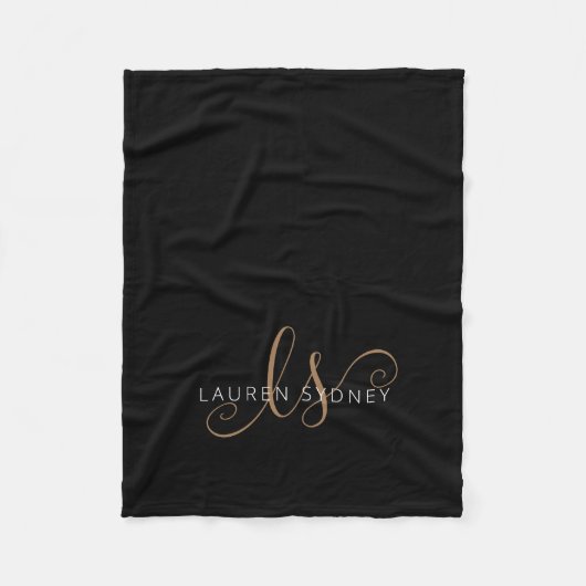 Modernes Schwarzes Gold Feminin Script Mit Monogra Fleecedecke (Vorderseite)