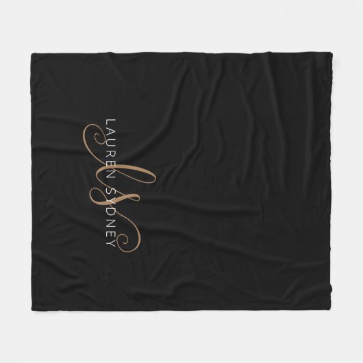 Modernes Schwarzes Gold Feminin Script Mit Monogra Fleecedecke (Vorderseite (Horizontal))