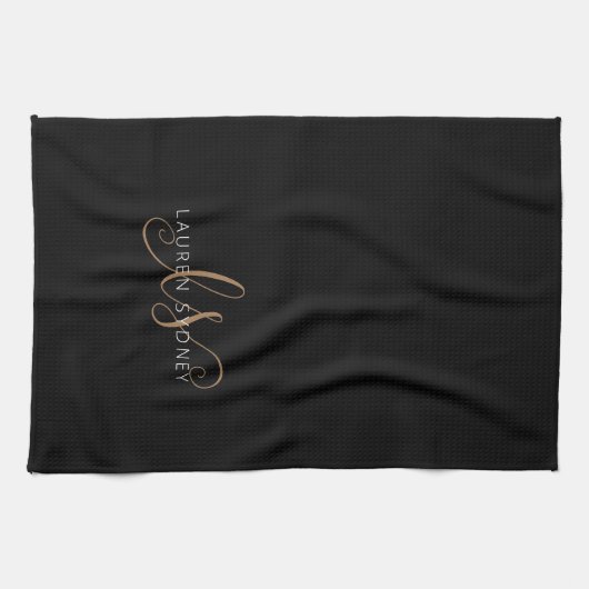 Modernes Schwarzes Gold Feminin Script Mit Monogra Geschirrtuch (Horizontal)