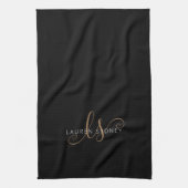 Modernes Schwarzes Gold Feminin Script Mit Monogra Geschirrtuch (Vertikal)