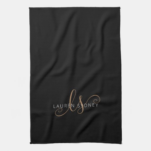 Modernes Schwarzes Gold Feminin Script Mit Monogra Geschirrtuch (Vertikal)