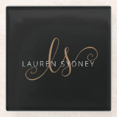 Modernes Schwarzes Gold Feminin Script Mit Monogra Glasuntersetzer (Vorderseite)