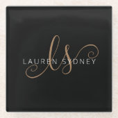 Modernes Schwarzes Gold Feminin Script Mit Monogra Glasuntersetzer (Vorderseite)