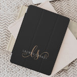 Modernes Schwarzes Gold Feminin Script Mit Monogra iPad Mini Hülle<br><div class="desc">Modernes Black Gold Feminine Script Mit Monogramm iPad Cover. Dieses moderne elegante iPad Cover lässt sich einfach mit Ihrem individuellen Monogramm und Namen personalisieren.</div>