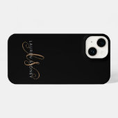 Modernes Schwarzes Gold Feminin Script Mit Monogra iPhone Hülle (Rückseite (Horizontal))