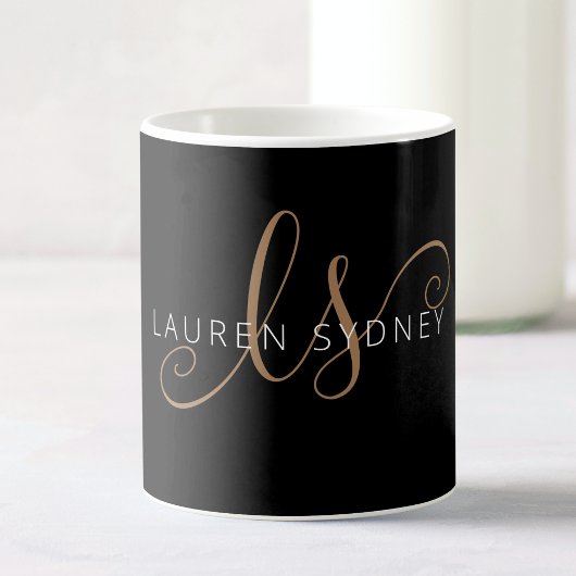 Modernes Schwarzes Gold Feminin Script Mit Monogra Kaffeetasse