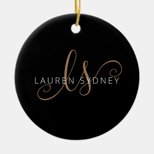 Modernes Schwarzes Gold Feminin Script Mit Monogra Keramik Ornament (Vorne)