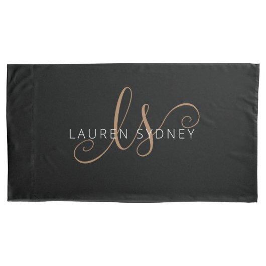 Modernes Schwarzes Gold Feminin Script Mit Monogra Kissenbezug (Vorderseite)