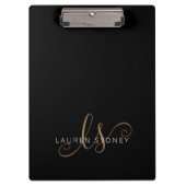 Modernes Schwarzes Gold Feminin Script Mit Monogra Klemmbrett (Vorderseite)