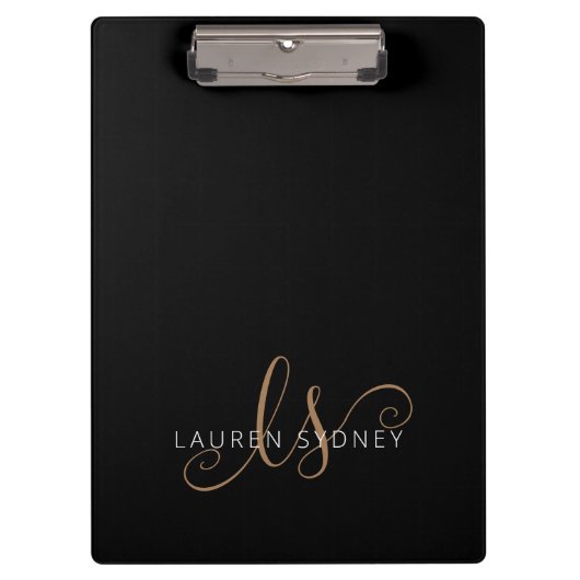 Modernes Schwarzes Gold Feminin Script Mit Monogra Klemmbrett (Vorderseite)