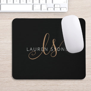 Modernes Schwarzes Gold Feminin Script Mit Monogra Mousepad