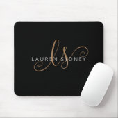 Modernes Schwarzes Gold Feminin Script Mit Monogra Mousepad (Mit Mouse)