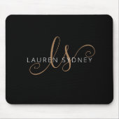 Modernes Schwarzes Gold Feminin Script Mit Monogra Mousepad (Vorne)