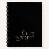 Modernes Schwarzes Gold Feminin Script Mit Monogra Notizblock (Vorderseite)