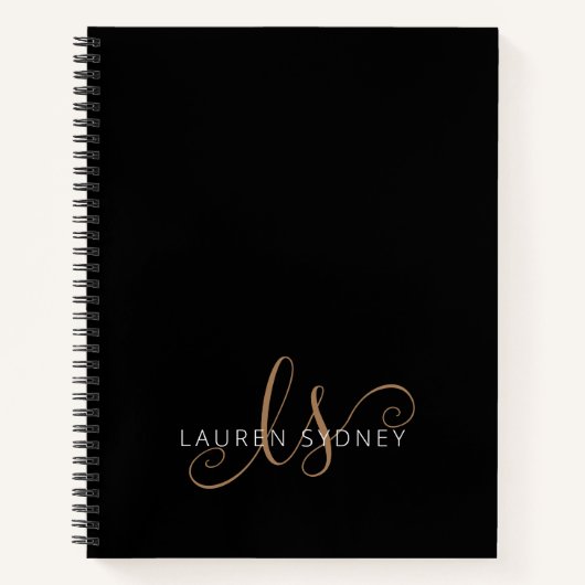Modernes Schwarzes Gold Feminin Script Mit Monogra Notizblock (Vorderseite)