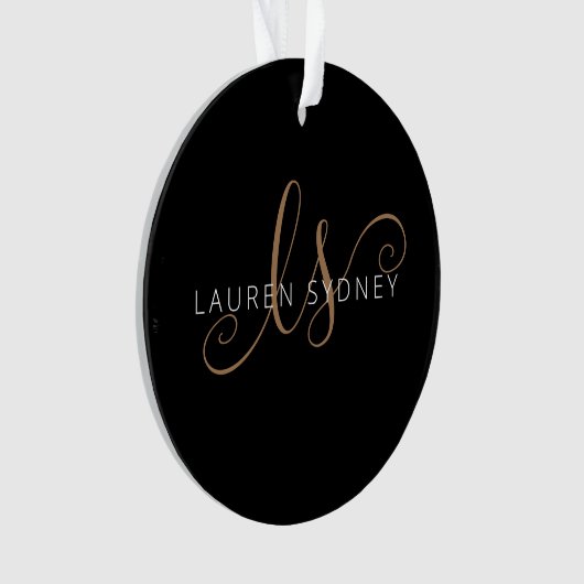Modernes Schwarzes Gold Feminin Script Mit Monogra Ornament (Vorderseite)