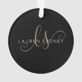 Modernes Schwarzes Gold Feminin Script Mit Monogra Ornament (Rückseite)