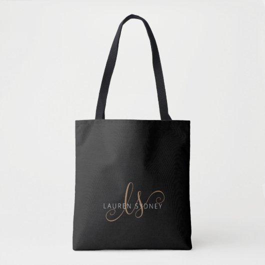 Modernes Schwarzes Gold Feminin Script Mit Monogra Tasche (Vorderseite)