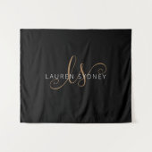 Modernes Schwarzes Gold Feminin Script Mit Monogra Wandteppich (Vorderseite (Horizontal))