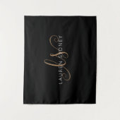 Modernes Schwarzes Gold Feminin Script Mit Monogra Wandteppich (Vorderseite)
