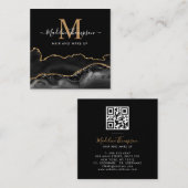Modernes Schwarzes Gold Foto QR Code Monogram Quadratische Visitenkarte (Vorne/Hinten)