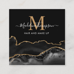 Modernes Schwarzes Gold Foto QR Code Monogram Quadratische Visitenkarte