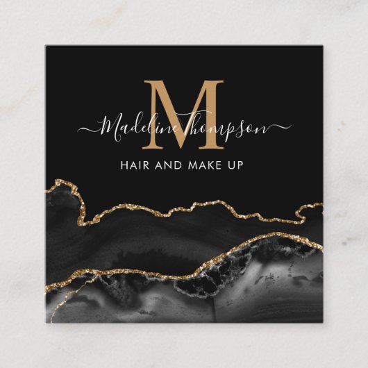 Modernes Schwarzes Gold Foto QR Code Monogram Quadratische Visitenkarte (Vorderseite)