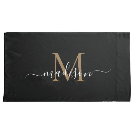 Modernes Schwarzes Gold Klassisches Monogramm Femi Kissenbezug (Vorderseite-Rechts)