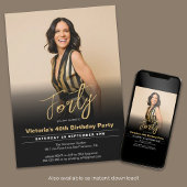 Modernes Schwarzes Gold-Minimal-Foto zum 40. Gebur Einladung