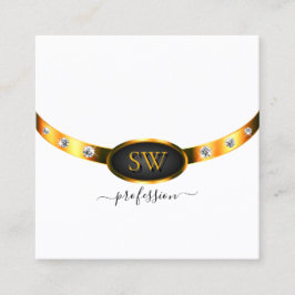 Modernes Schwarzes Gold mit Initialen und Diamante Quadratische Visitenkarte