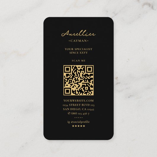 Modernes Schwarzes Gold Monogram Berufliches Marke Visitenkarte (Rückseite)