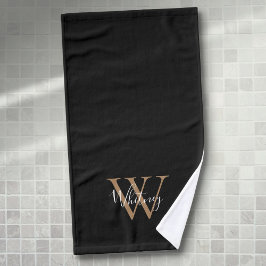 Modernes Schwarzes Gold Monogram Eleganter Skriptn Handtuch