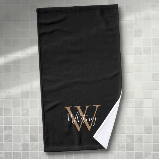Modernes Schwarzes Gold Monogram Eleganter Skriptn Handtuch