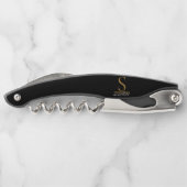 Modernes Schwarzes Gold Monogram Eleganter Skriptn Kellnermesser (Rückseite)