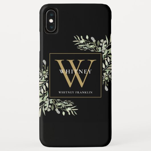 Modernes Schwarzes Gold Monogram Elegantes Grün Case-Mate iPhone Hülle (Rückseite)