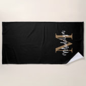 Modernes Schwarzes Gold Monogram Feminine Chic Scr Strandtuch (Vorderseite)