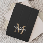 Modernes Schwarzes Gold Monogram Feminine Stilvoll iPad Mini Hülle<br><div class="desc">Moderne Black Gold Monogram Feminine Stilvolle Script iPad Mini Cover. Dieses moderne,  elegante Mini-Cover mit individuellem Monogramm und Namen ist einfach zu personalisieren.</div>