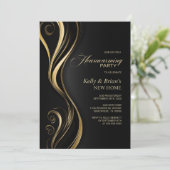 Modernes Schwarzes Gold Party Einladung (Stehend Vorderseite)