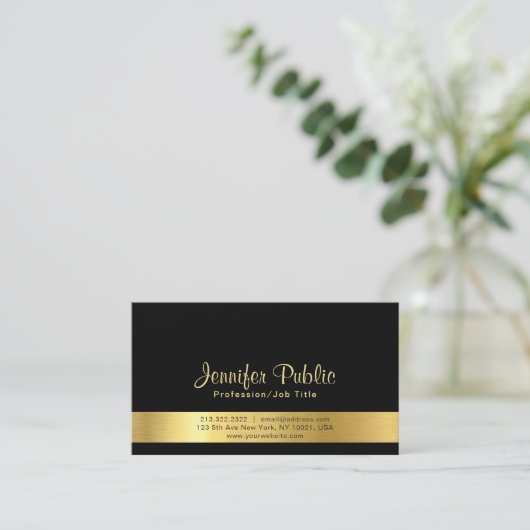 Modernes Schwarzes Gold Schlicht Beruflich Visitenkarte (Stehend Vorderseite)