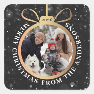 Modernes Schwarzes Gold Weihnachtsschmuck Foto Quadratischer Aufkleber
