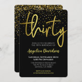 Modernes Schwarzes Gold zum 30. Geburtstag Einladung (Vorne/Hinten)