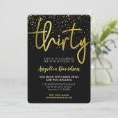 Modernes Schwarzes Gold zum 30. Geburtstag Einladung (Stehend Vorderseite)