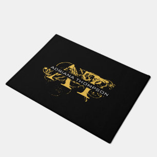 Modernes Schwarzes & Goldenes Monogramm mit Distre Fußmatte