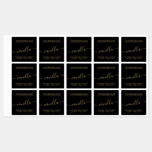 Modernes, schwarzes goldenes, wasserdichtes Kerzen Etiketten (Blatt)